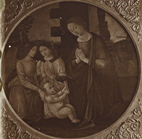 Anonimo — Anonimo fiorentino - sec. XV/ XVI - Madonna in adorazione del Bambino e angeli — insieme